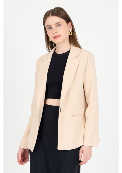 Bej Tek Düğmeli Klasik Kebem Blazer Ceket 4612A