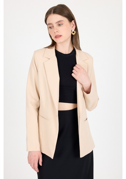 Bej Tek Düğmeli Klasik Kebem Blazer Ceket 4612A fiyatları