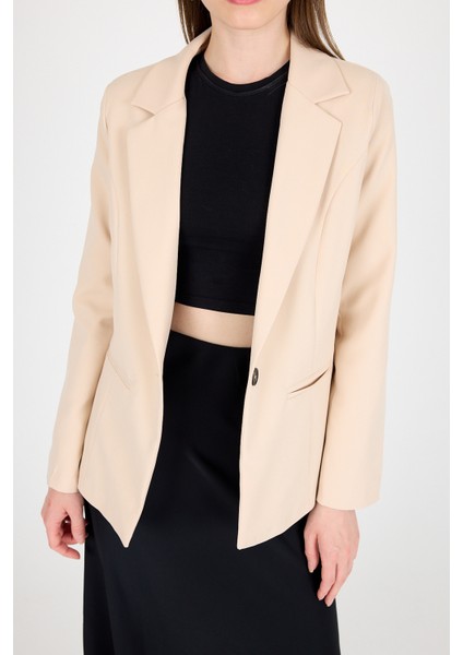 Bej Tek Düğmeli Klasik Kebem Blazer Ceket 4612A fırsatları