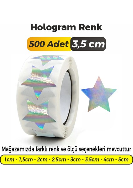 Yıldız Kesimli Hologram Yaldız Çok Amaçlı Etiket 3,5cm (500 Adet)