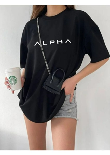 Unisex Oversize Alpha Baskılı T-Shirt