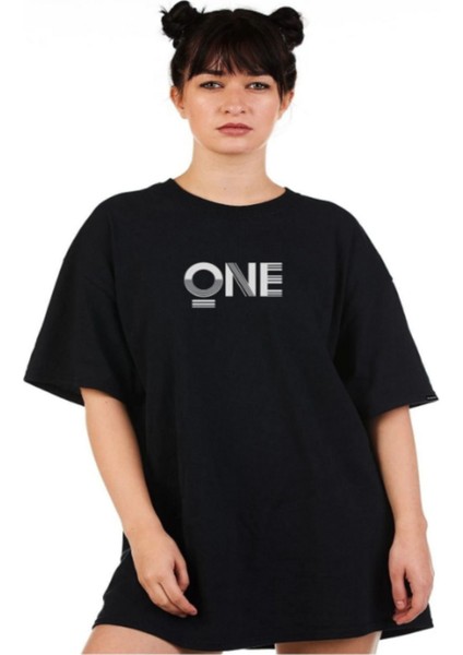 Oversize One Baskılı Siyah Unısex Tshirt
