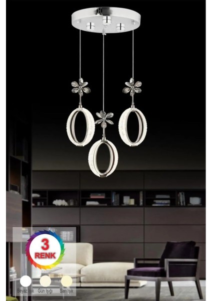 Istanbul Avize Zeus 3'lü Gümüş Kumandalı 3 Renk Ledli Modern LED Avize indirimleri