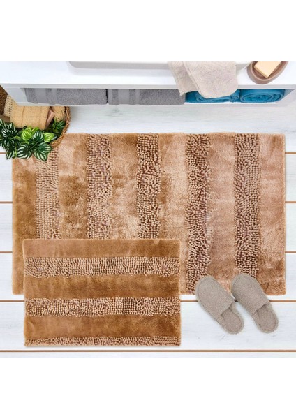 Soft Line 2'li Banyo Paspası - Vizon - 60X90 cm + 45X60 cm