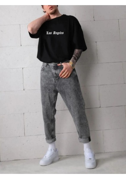 Unısex Los Angeles Ön/arka Baskılı Oversıze Siyah Tshirt