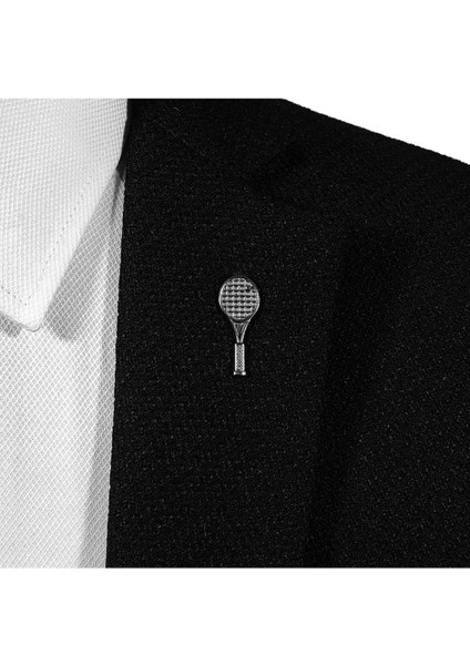 Tenis Raketi Figürlü Koyu Gümüş Gri Renginde Yaka Iğnesi Yaka Broşu modelleri