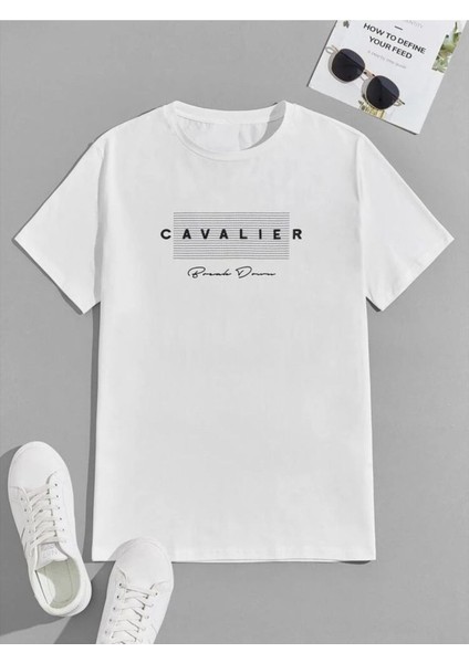 Beyaz Oversıze Cavalıer Tasarım Baskılı Bol Kesım Tshirt