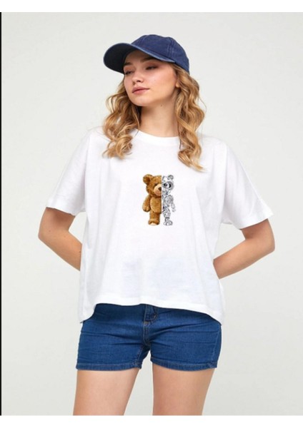 Robot Ayıcık Tasarım Baskılı Oversize Tshirt