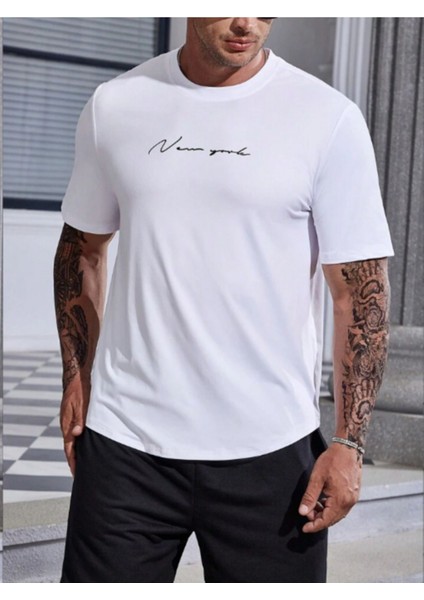 Beyaz Oversıze Newyork Baskılı Bol Kesım Tshirt