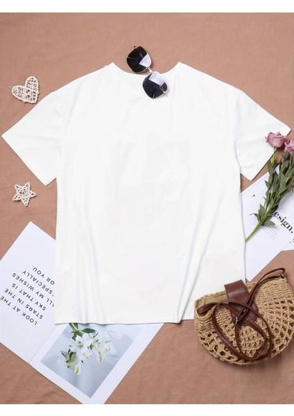 Unisex Kedi Surat Baskılı Oversize %100 Pamuk T-Shirt