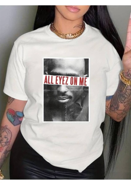 Unisex All Eyez Baskılı Oversize %100 Pamuk T-Shirt