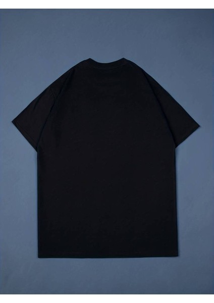 Unisex Siyah Smoke Baskılı Oversize %100 Pamuk T-Shirt