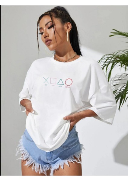 Game Pad Control Baskılı Oversize Tshirt Unısex
