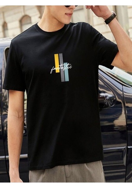 Siyah Oversıze Fantastic Tasarım Baskılı Bol Kesım Tshirt