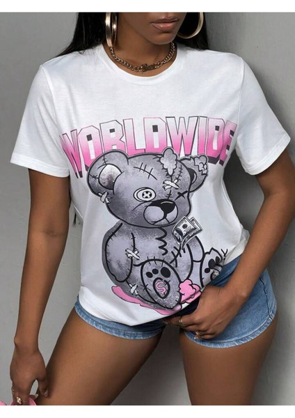 Unisex This Way Baskılı Oversize %100 Pamuk T-Shirt