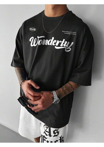 Unisex Wonderfuly Baskılı Oversize %100 Pamuk T-Shirt
