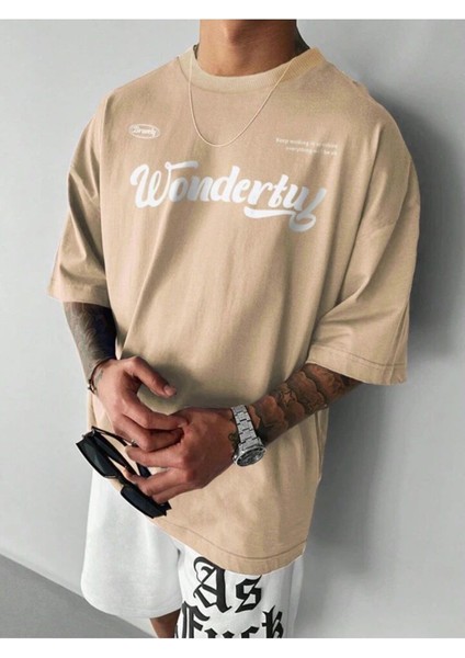 Unisex Wonderfuly Baskılı Oversize %100 Pamuk T-Shirt