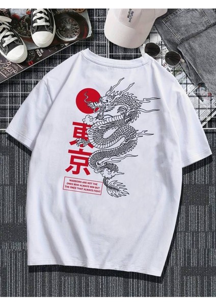 Unisex Dragon Baskılı Oversize %100 Pamuk T-Shirt