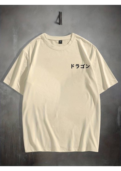 Unisex Dragon Baskılı Oversize %100 Pamuk T-Shirt