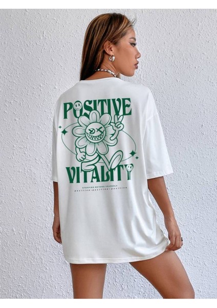 Unisex Beyaz Positive Baskılı Oversize %100 Pamuk T-Shirt modelleri