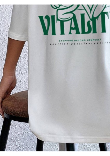 Unisex Beyaz Positive Baskılı Oversize %100 Pamuk T-Shirt fırsatları