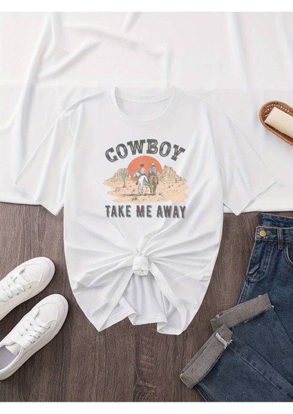 Unisex Ccowboy Baskılı Oversize %100 Pamuk T-Shirt