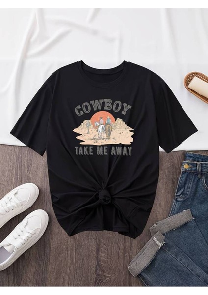 Unisex Ccowboy Baskılı Oversize %100 Pamuk T-Shirt
