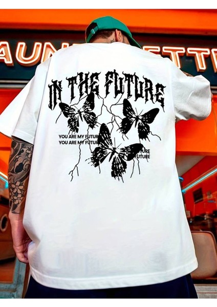 Unisex In The Future Baskılı Oversize %100 Pamuk T-Shirt