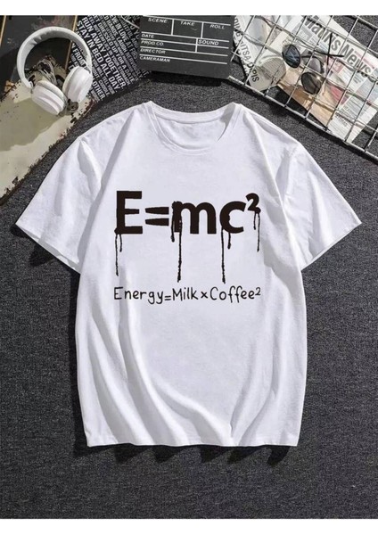 Unisex Beyaz Energy Milk Coffee Baskılı Oversize %100 Pamuk T-Shirt