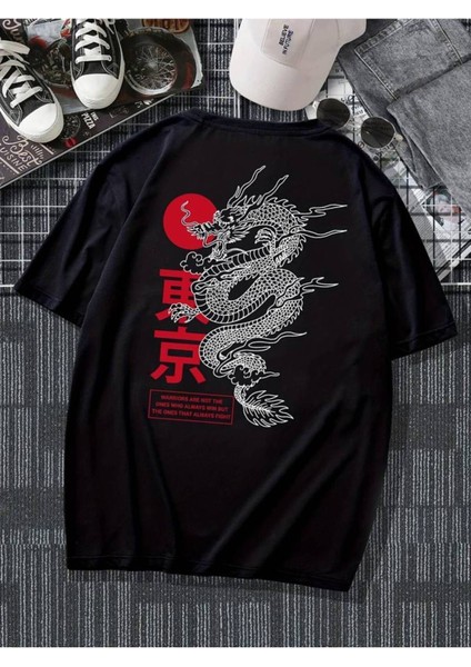 Unisex Dragon Baskılı Oversize %100 Pamuk T-Shirt