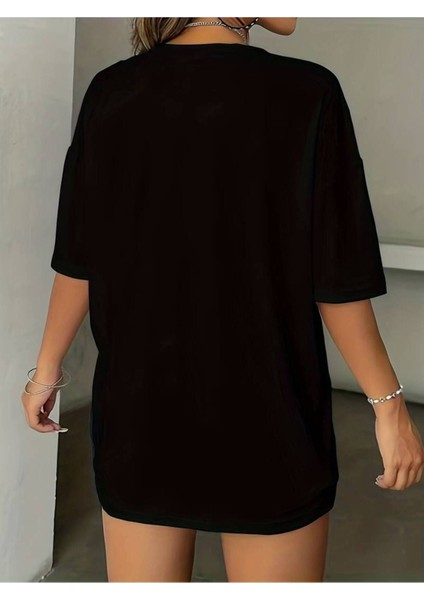 Kadın Siyah Kadın Renkli Yüz Baskılı Oversize %100 Pamuk T-Shirt modelleri