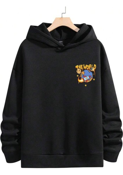 Unisex The Wworld Baskılı Oversize Pamuklu Kapüşonlu Sweatshirt