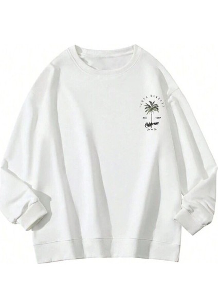 Unisex Beyaz California Baskılı Oversize Bisiklet Yaka Pamuklu Kışlık Sweatshirt Hoodie modelleri