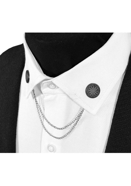 Siyah Çerçeve Içinde Gri Renginde Desenli Metal Gömlek Yaka Iğnesi Yaka Zinciri fiyatları