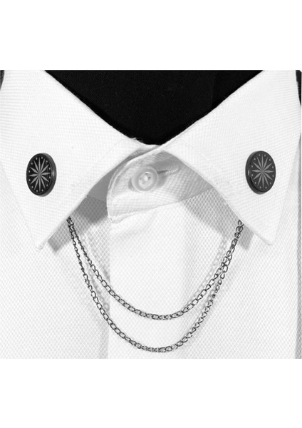 Siyah Çerçeve Içinde Gri Renginde Desenli Metal Gömlek Yaka Iğnesi Yaka Zinciri modelleri