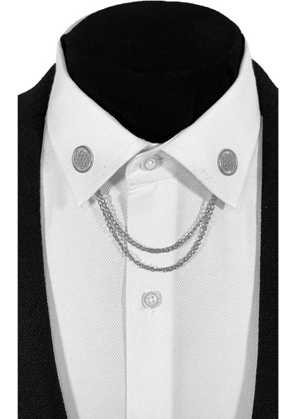 Yıldız Kabartmalı Gümüş Gri Renginde Metal Gömlek Yaka Iğnesi Yaka Zinciri