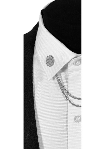 Yıldız Kabartmalı Gümüş Gri Renginde Metal Gömlek Yaka Iğnesi Yaka Zinciri fırsatları