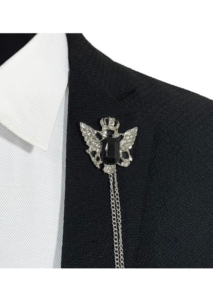 Premium Serisi Gümüş Renginde Siyah Taşlı Ceket Yaka Iğnesi Yaka Zinciri Broş fırsatları