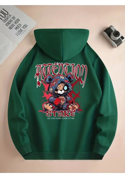 Unisex Stare Baskılı Oversize Kapüşonlu Sweatshirt Hoodie