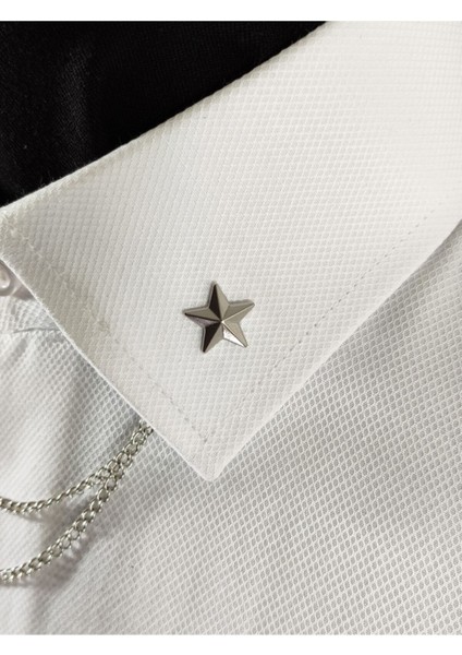 Yıldız Figürlü Gümüş Gri Renginde Metal Gömlek Yaka Iğnesi Yaka Zinciri fiyatları