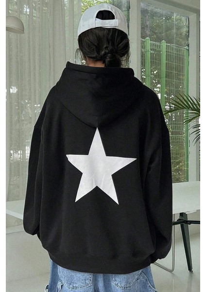 Unisex Yıldız Baskılı Oversize Pamuklu Kışlık Kapüşonlu Sweatshirt Hoodie modelleri