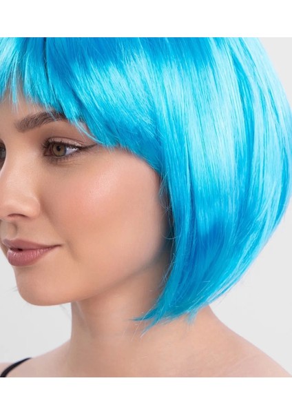 Turkuaz Açık Mavi Renk Düz Kesim Kısa Küt Parti Peruğu fırsatları