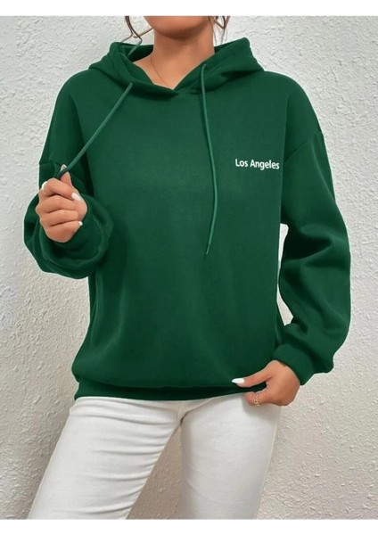 Unisex Yeşil Baskılı Oversize Kapüşonlu Pamuklu Kışlık Sweatshirt Hoodie