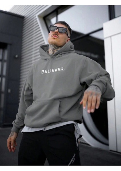 Unisex Believer Baskılı Oversize Sweatshirt Hoodie