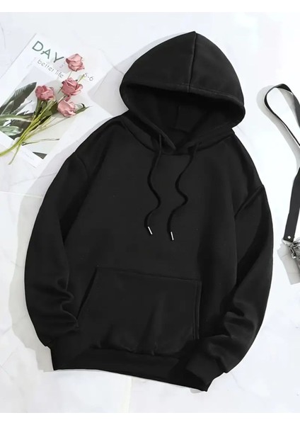 Unisex Siyah Pembe Tavşan Baskılı Oversize Kapüşonlu Sweatshirt Hoodie fiyatları