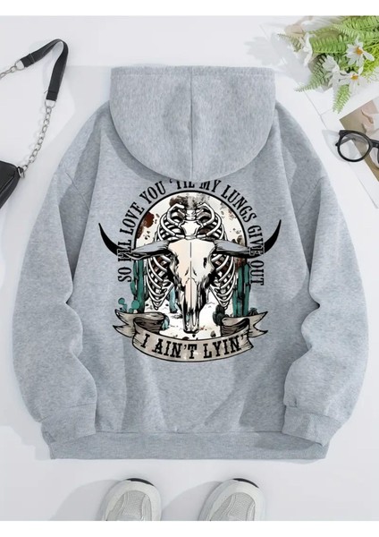 Unisex Gri I Ain't Lyin Baskılı Oversize Sweatshirt Hoodie