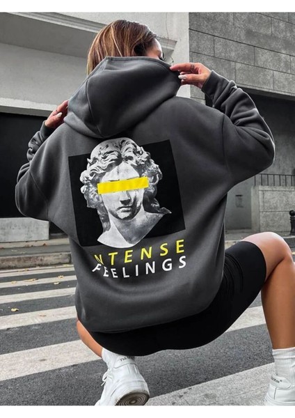 Unisex Intense Feelings Baskılı Oversize Pamuklu Kışlık Sweatshirt Hoodie