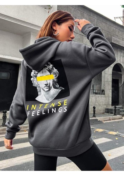 Unisex Intense Feelings Baskılı Oversize Pamuklu Kışlık Sweatshirt Hoodie modelleri