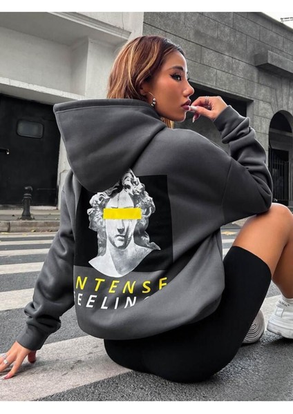 Unisex Intense Feelings Baskılı Oversize Pamuklu Kışlık Sweatshirt Hoodie fırsatları