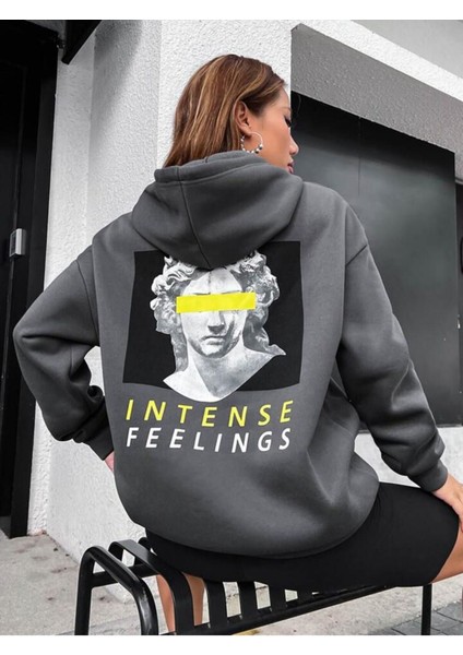 Unisex Intense Feelings Baskılı Oversize Pamuklu Kışlık Sweatshirt Hoodie indirimleri